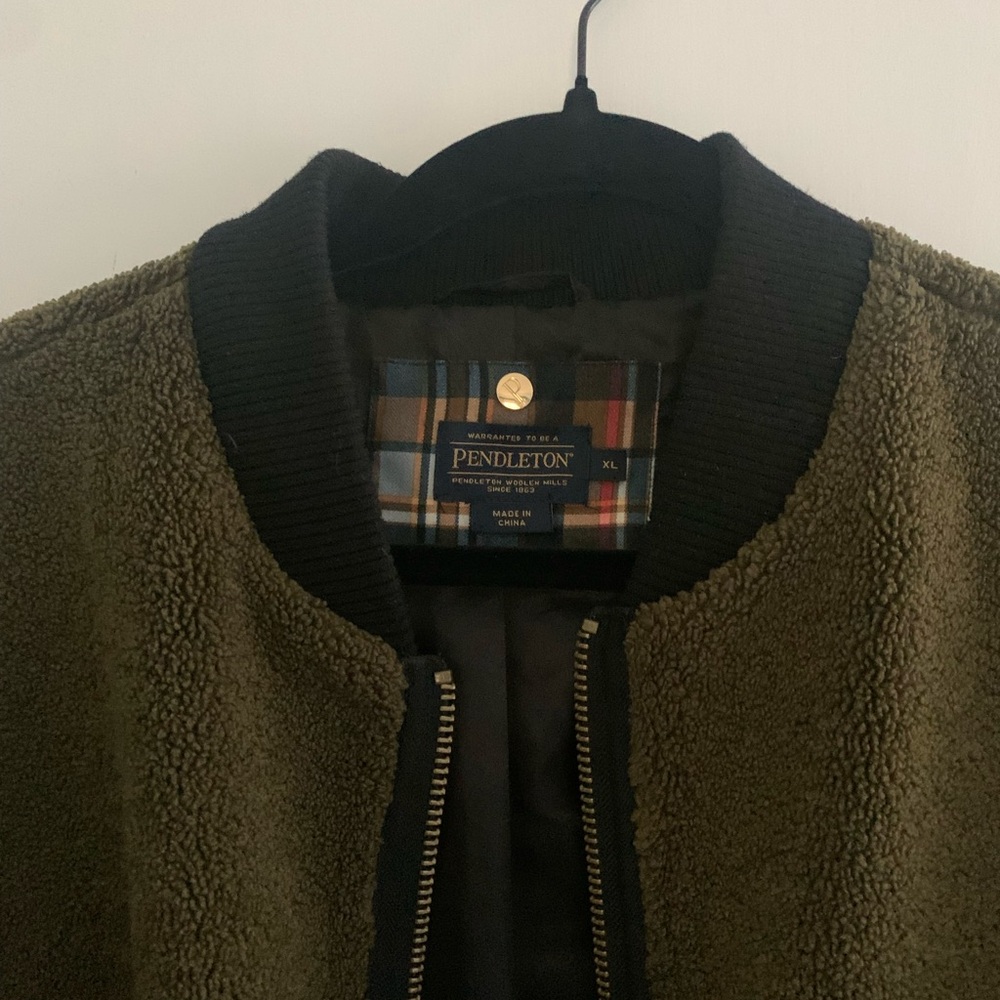 Women's Pendleton Olive Wool Bomber Jacket With B… - image 2